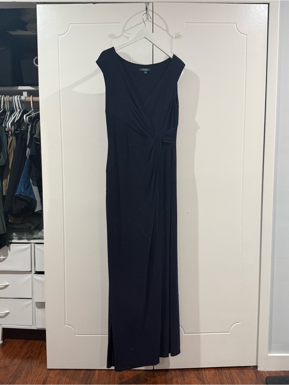 Lauren Ralph Lauren Navy Blue Sleeveless V-Neck Formal Dress